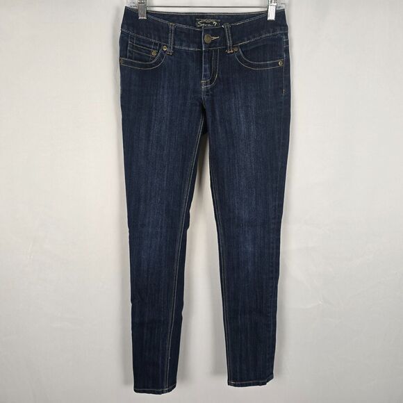 Seven7 Jeans Women's 25 Blue Dark Wash Skinny Embordered S Back Pocket - Picture 1 of 16